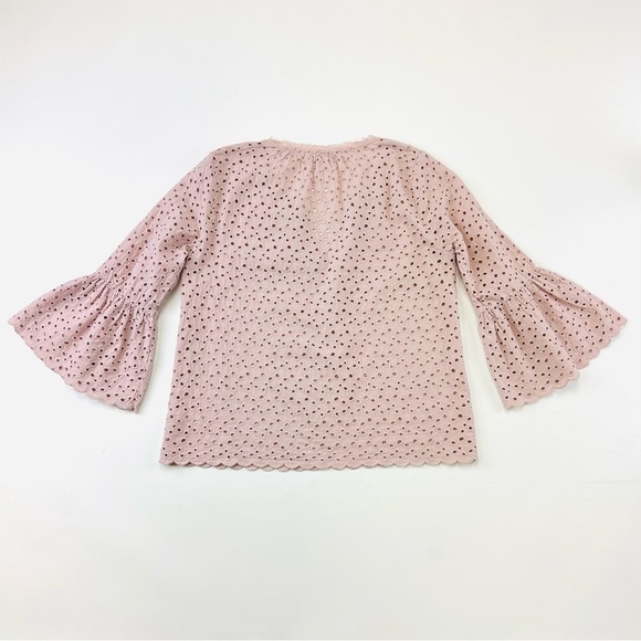 Velvet Graham & Spencer pink eyelet notch neck bell sleeve blouse XS - Picture 9 of 10